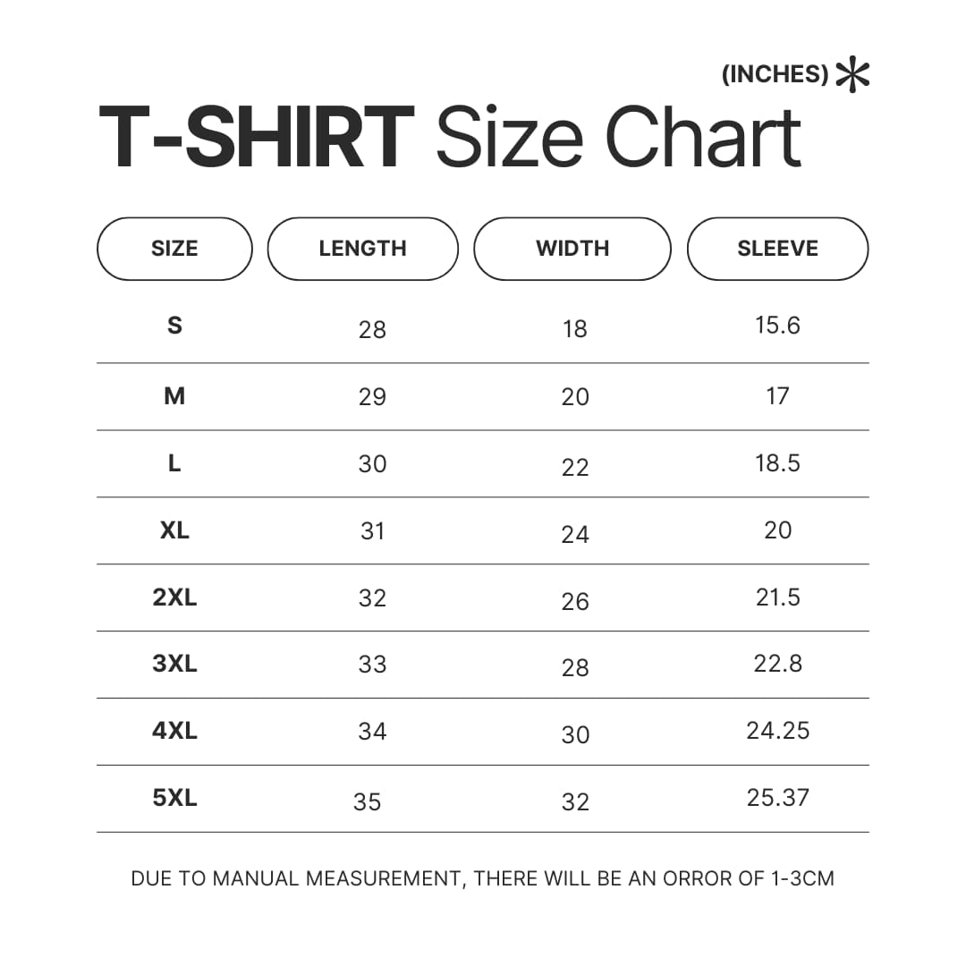 T shirt Size Chart - Kuromi Store